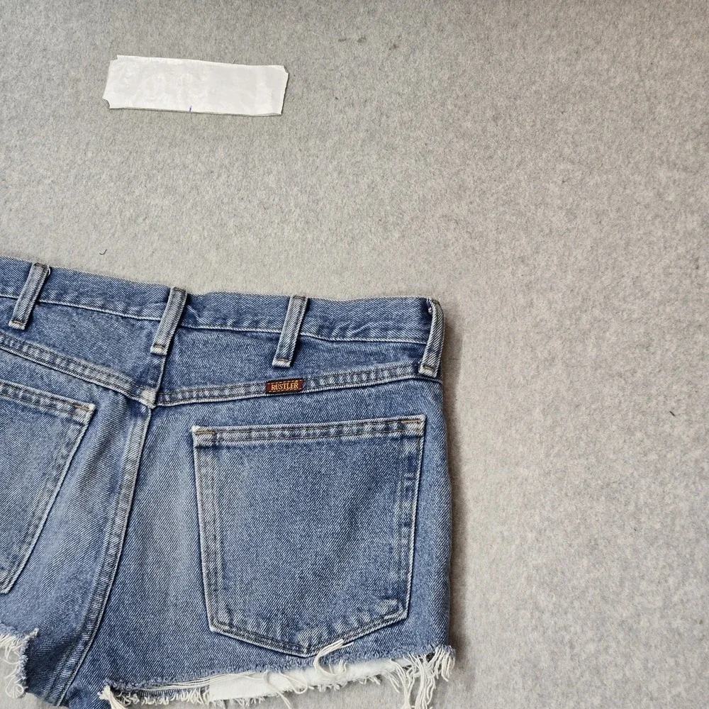 Wrangler Rustler Women Shorts 32 Blue Denim 87822RL Jean Fringe 3